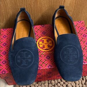 Tory Burch Women’s Navy Suede Slip-Ons